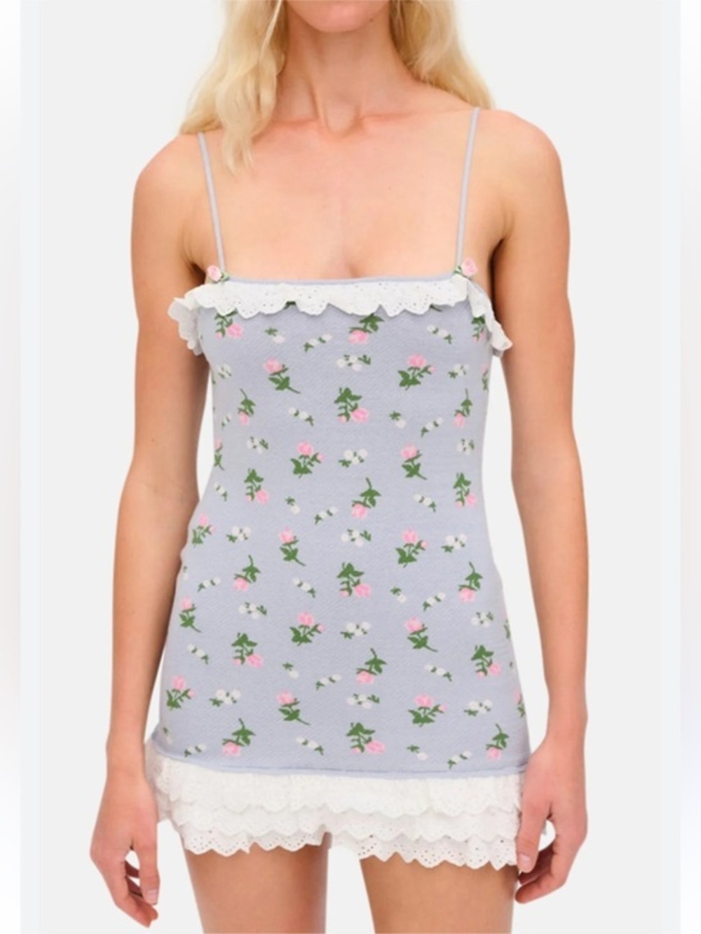 NEW For Love and Lemons Amalia knit mini dress blue medium